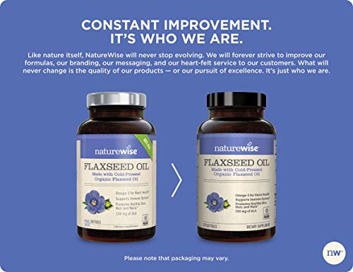 NatureWise Organic Flaxseed Oil 1200mg 720mg ALA Highest Potency Flax Oil Omega 3 for Cardiovascular, Cognitive, Immune Support Healthy Hair, Skin, & Nails Non-GMO [2 Months - 120 Softgels]