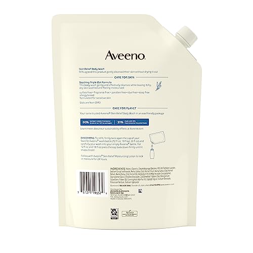 Aveeno Skin Relief Fragrance-Free Body Wash with Triple Oat Formula, Gentle Daily Cleanser for Sensitive Skin Leaves Itchy, Dry Skin Soothed & Feeling Moisturized, Sulfate-Free, 33 fl. oz