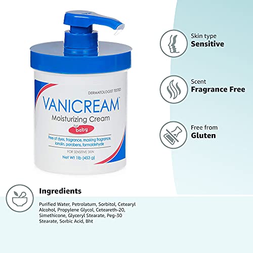 Vanicream Gluten Free & Fragrance Free Baby Moisturizing Cream, 16 oz Pump, Packaging may vary