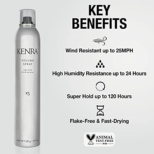 Kenra Volume Spray 25 80% | Super Hold Finishing & Styling Hairspray | Flake-free & Fast-drying | Wind & Humidity Resistance | All Hair Types | 10 oz