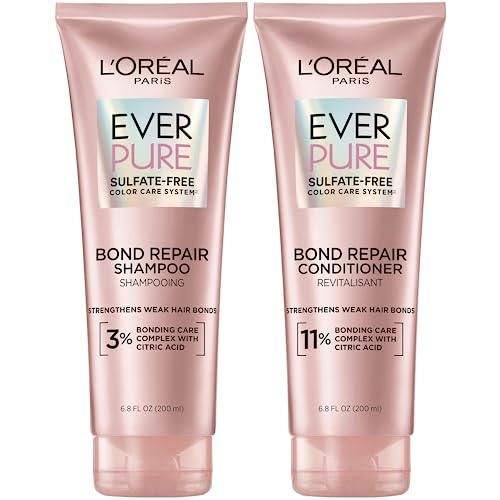 L’Oréal Paris, Bond Repair Shampoo and Conditioner, Strengthens & Repairs Weak Hair in 1 Use with System, Sulfate Free & Vegan, EverPure, 2.13 oz (1 kit)