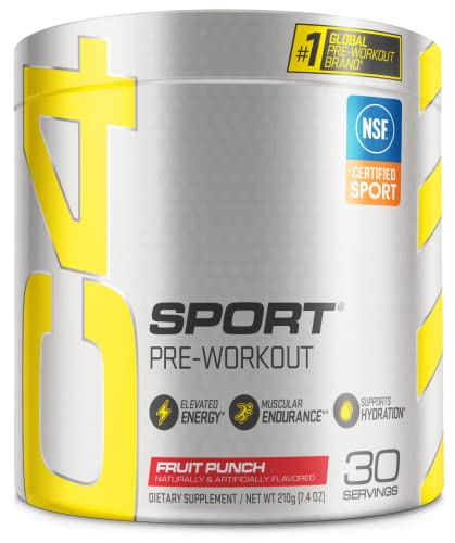 C4 Sport Pre Workout Powder Blue Raspberry - Pre Workout Energy with 3g Creatine Monohydrate + 135mg Caffeine and Beta-Alanine Performance Blend - NSF Certified for Sport | 30 Servings