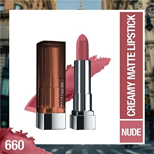 Maybelline New York Color Sensational Lipstick, Lip Makeup, Matte Finish, Hydrating Lipstick, Nude, Pink, Red, Plum Lip Color, Divine Wine, 1 Count