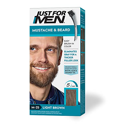 Just For Men Mustache & Beard, Beard Dye for Men with Brush Included for Easy Application, With Biotin Aloe and Coconut Oil for Healthy Facial Hair - Dark Brown, M-45, Pack of 1