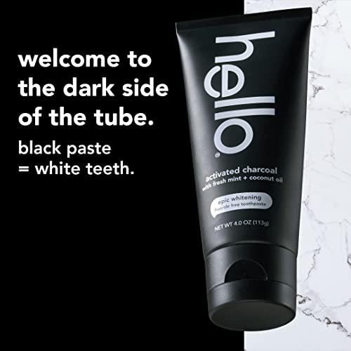 Hello Activated Charcoal Epic Teeth Whitening Fluoride Free Toothpaste, Fresh Mint and Coconut Oil, Vegan, SLS Free, Gluten Free and Peroxide Free, 4 Ounce