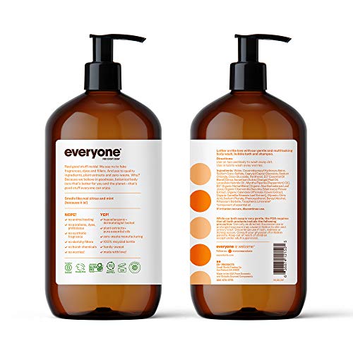 Everyone 3-in-1 Soap, Body Wash, Bubble Bath, Shampoo, 32 Ounce (Pack of 2), Ruby Grapefruit, Coconut Cleanser with Plant Extracts and Pure Essential Oils