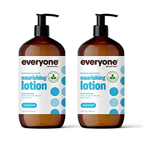 Everyone Nourishing Hand and Body Lotion, 32 Ounce (Pack of 2), Unscented, Plant-Based Lotion with Pure Essential Oils, Coconut Oil, Aloe Vera and Vitamin E