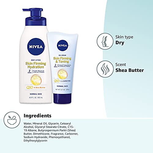 NIVEA Skin Firming Body Lotion Variety Pack with 16.9 Fl Oz Hydrating Body Lotion and 6.7 Oz Skin Firming Gel Cream