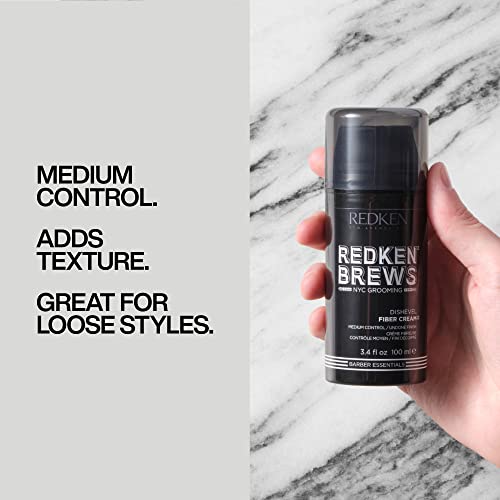 Redken Brews Fiber Cream For Men | Mens Hair Styling Cream | Medium Hold | Natural, Undone Finish | Adds Texture and Shape | 3.4 Fl Oz