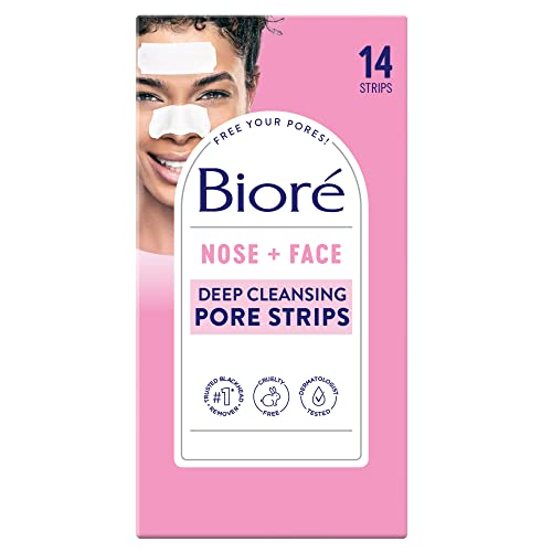 Bioré Nose+Face Blackhead Remover Pore Strips, 12 Nose + 12 Face Strips for Chin or Forehead, Deep Cleansing with Instant Blackhead Removal and Pore Unclogging, Non-Comedogenic Use, 24 Ct Value Size