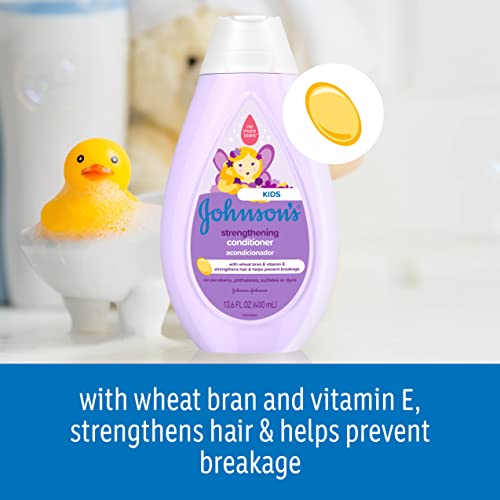 Johnsons Strengthening Tear-Free Kids Conditioner with Vitamin E Strengthens & Helps Prevent Breakage, Paraben-, Sulfate- & Dye-Free, Hypoallergenic & Gentle on Toddler Hair, 13.6 fl. oz