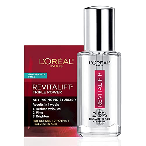 LOreal Paris Revitalift Hyaluronic Acid + Caffeine Hydrating Eye Serum for Dark Circles, Fragrance Free .67 fl. oz + Moisturizer Sample