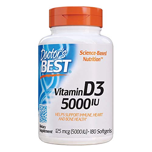 Doctor's Best Vitamin D3 5,000 IU for Healthy Bones, Teeth, Heart and Immune Support, Non-GMO, Gluten-Free, Soy Free, 360 Count (Pack of 1)