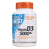 Doctor's Best Vitamin D3 5,000 IU for Healthy Bones, Teeth, Heart and Immune Support, Non-GMO, Gluten-Free, Soy Free, 360 Count (Pack of 1)