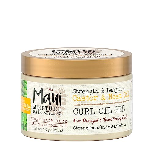 Maui Moisture Strength & Length + Castor & Neem Oil Curl Oil Gel, Natural Curl Hair Product, 12 Oz