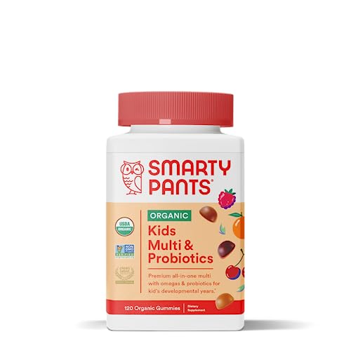 SmartyPants Organic Mens Multivitamins, Daily Gummy Vitamins: Probiotics, Vitamins C, D3, B12, Zinc & Omega 3 for Immune Support, Digestive Health, Energy, & Bone Health, 120 Gummies, 30 Day Supply