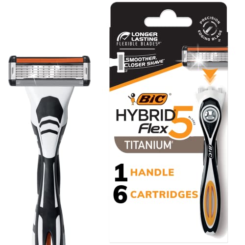 BIC Flex 5 Hybrid Disposable Razors for Men, 1 Handle and 6 Cartridges With 5 Blades, 7 Piece Razor Set for Men