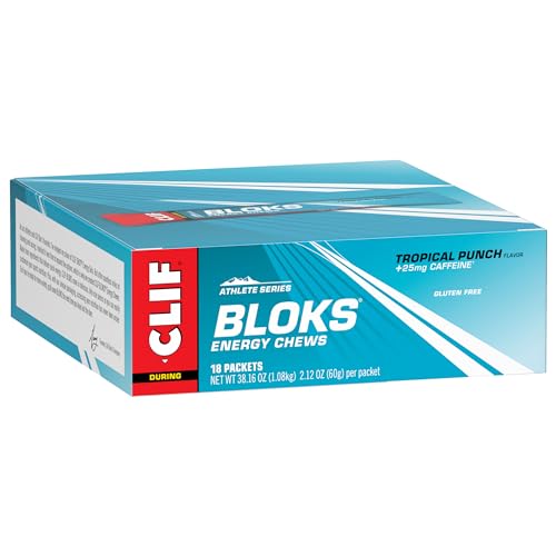 CLIF BLOKS - Black Cherry Flavor with Caffeine - Energy Chews - Non-GMO - Plant Based - Fast Fuel for Cycling and Running - Quick Carbohydrates and Electrolytes - 2.12 oz. (18 Count)