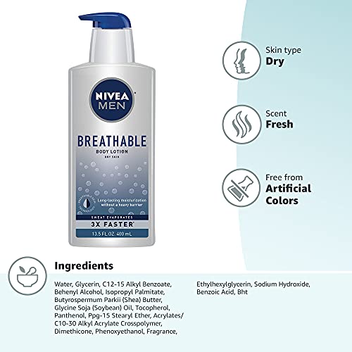 Nivea Men Breathable Body Lotion, 48 Hour Hydrating Lotion, Mens Lotion, 13.5 Fl Oz Bottle