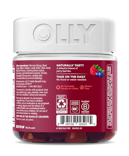 OLLY Women's Multivitamin Gummy, Vitamins A, D, C, E, Biotin, Folic Acid, Berry Flavor, 60-Day Supply - 120 Count