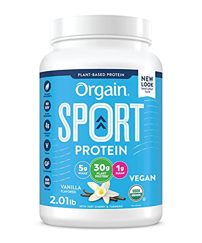 Orgain Organic Sport Vegan Protein Powder, Chocolate - 30g Plant Based Protein, For Preworkout or Muscle Recovery, With Turmeric, Ginger, Beets & Chia Seeds, Gluten Free, Dairy Free, Soy Free - 2.01lb