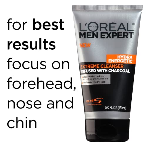 LOreal Paris Men Expert Hydra Energetic Daily Facial Cleanser with Charcoal, 2 ct.