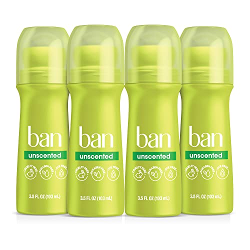 Ban Powder Fresh 24-hour Invisible Antiperspirant, Roll-on Deodorant for Women and Men, Underarm Wetness Protection, with Odor-fighting Ingredients, 3.5 Fl Oz (Pack of 4)