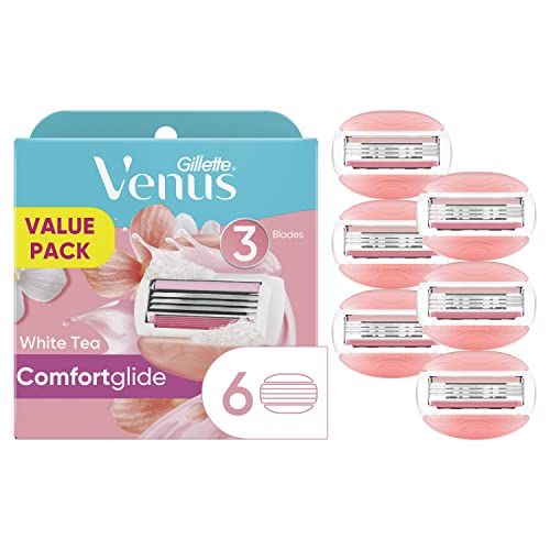 Gillette Venus ComfortGlide Womens Razor Blade Refills, 6 Count,(Pack of 1) White Tea Scented Gel Bar Protects Against Skin Irritation