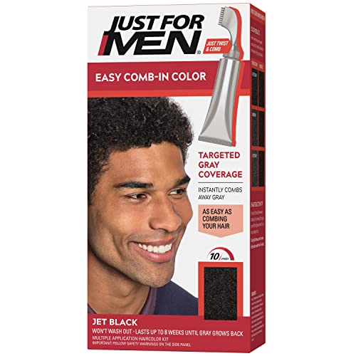 Just For Men Easy Comb-In Color Mens Hair Dye, Easy No Mix Application with Comb Applicator - Real Black, A-55, Pack of 3