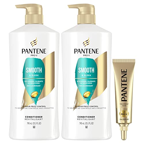 Pantene Conditioner Twin Pack with Hair Treatment Set, Smooth and Sleek for Frizz Control, Safe for Color-Treated Hair