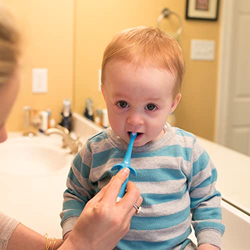 Dr. Brown’s Infant-to-Toddler Training Toothbrush Set, Blue Elephant with Fluoride-Free Apple Pear Baby Toothpaste, 0-3 years