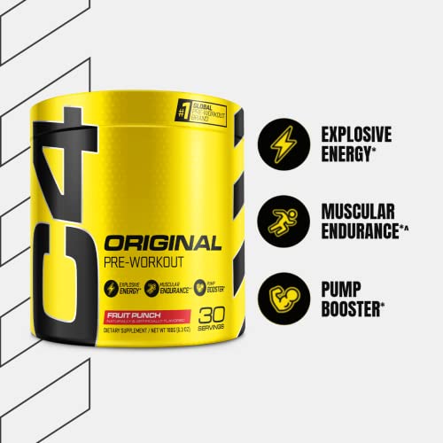 C4 Original Pre Workout Powder Fruit Punch - Vitamin C for Immune Support - Sugar Free Preworkout Energy for Men & Women - 150mg Caffeine + Beta Alanine + Creatine - 60 Servings