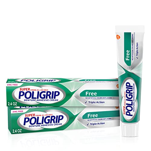 Super Poligrip Zinc Free Denture and Partials Adhesive Cream, 2.4 ounce (Pack of 4)