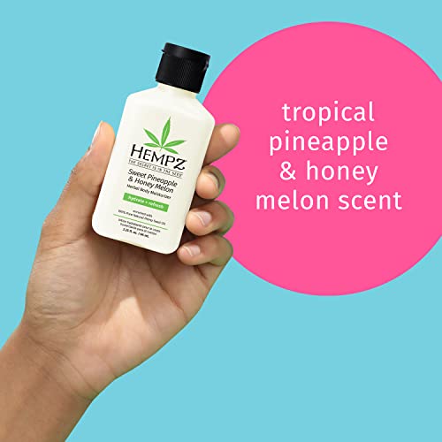 Hempz Sweet Pineapple & Honey Melon Moisturizing Skin Lotion, Hemp Seed Herbal Body Moisturizer with Jojoba, Natural Extracts, Vitamins A and E, 2.25 oz