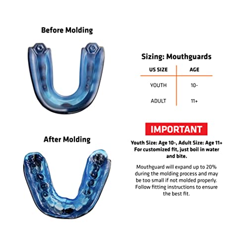 Shock Doctor Gel Max Mouth Guard, Heavy Duty Protection & Custom Fit, Adult, Blue/Black