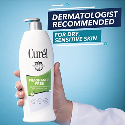 Curel Fragrance Free Comforting Body Lotion, Unscented Dry Skin Moisturizer for Sensitive Skin, with Advanced Ceramide Complex, Repairs Moisture Barrier, 20 oz