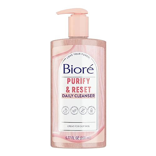 Bioré Rose Quartz + Charcoal Daily Purifying Cleanser, Oil Free Facial Cleanser Energizes Skin, Dermatologist Tested and Cruelty Free, 6.77 oz, Packaging May Vary