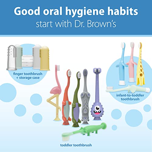 Dr. Brown’s Infant-to-Toddler Training Toothbrush Set, Blue Elephant with Fluoride-Free Apple Pear Baby Toothpaste, 0-3 years