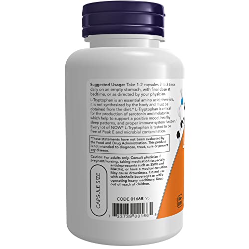 NOW Supplements, L-Tryptophan 500 mg, Encourages Positive Mood*, Supports Relaxation*, 120 Veg Capsules