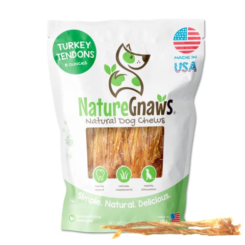 Nature Gnaws USA Turkey Tendons for Dogs - Premium Natural Chew Treats - Delicious Reward Snack for Small Medium & Large Dogs - Made in The USA 4 oz Bag