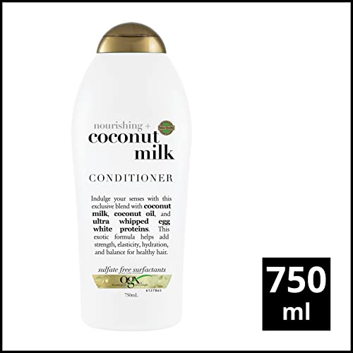 OGX Nourishing + Coconut Milk Moisturizing Conditioner for Strong & Healthy Hair, with Coconut Milk, Coconut Oil & Egg White Protein, Paraben-Free, Sulfate-Free Surfactants, 25.4 fl oz