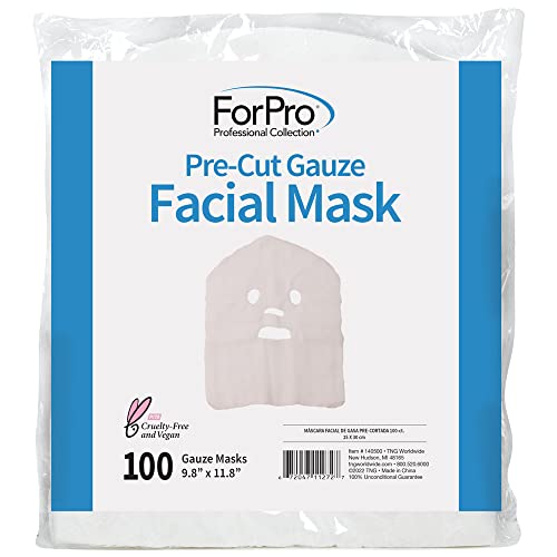 ForPro Precut Gauze Facial Mask, 100% Cotton Gauze, for High Frequency Facial Treatments and Masks, 100-Count