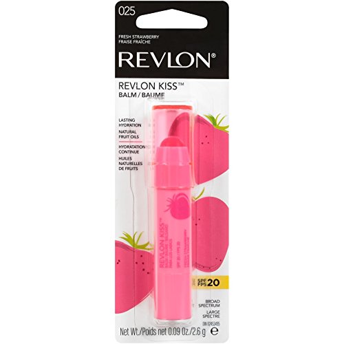 Revlon Lip Balm, Kiss Tinted Lip Balm, Face Makeup with Lasting Hydration, SPF 20, Infused with Natural Fruit Oils, 025 Fresh Strawberry, 0.09 Oz