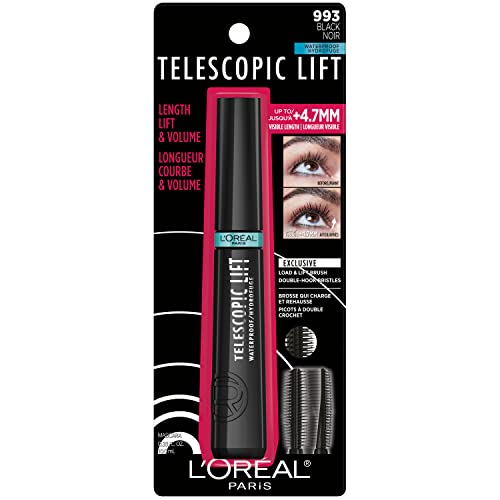 L’Oréal Paris Cosmetics Telescopic Lift Waterproof Mascara, Lengthening and Volumizing Eye Makeup, Lash Lift with Up to 36HR Wear, Black, 0.33 Fl Oz