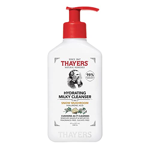 THAYERS Milky Hydrating Face Cleanser with Snow Mushroom and Hyaluronic Acid, Dermatologist Recommended Gentle Facial Wash and Hydrating Skincare for Dry and Sensitive Skin, Paraben Free, 8 FL Oz