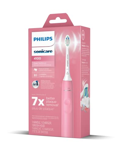 PHILIPS Sonicare 4100 Power Toothbrush, Rechargeable Electric Toothbrush with Pressure Sensor, Deep Pink HX3681/26