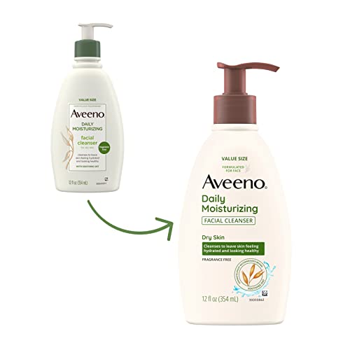 Aveeno Daily Moisturizing Face Cleanser with Soothing Oat, Easy-to-Rinse Cleanser Removes Dirt, Oil & Other Impurities & Leaves Skin Feeling Soft & Supple, Fragrance-Free, 12 fl. oz