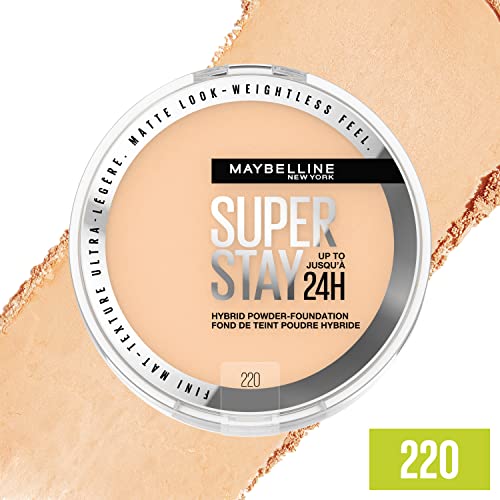 Maybelline New York Super Stay Up to 24HR Hybrid Powder-Foundation, Medium-to-Full Coverage Makeup, Matte Finish, 220, 1 Count