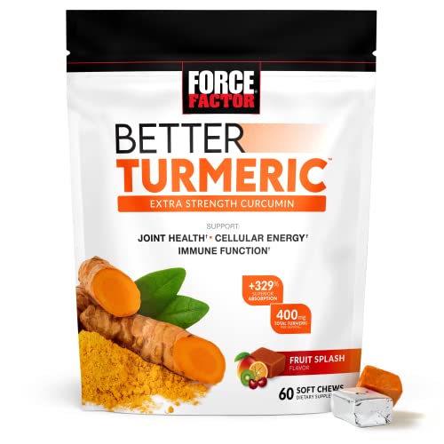 Force Factor Better Turmeric Joint Support Supplement for Extra Strength Joint Health, Featuring HydroCurc Turmeric Curcumin with Black Pepper for Superior Absorption, Fruit Splash, 60 Soft Chews