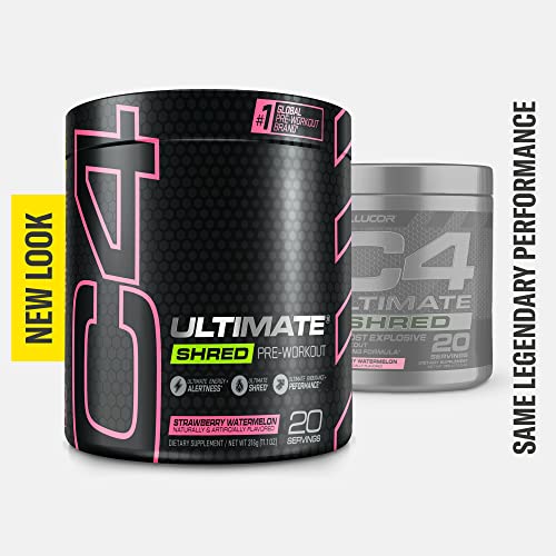 Cellucor C4 Ultimate Shred Pre Workout Powder, Fat Burner for Men & Women, Metabolism Supplement with Ginger Root Extract, Lemon Italian Ice, 20 Servings